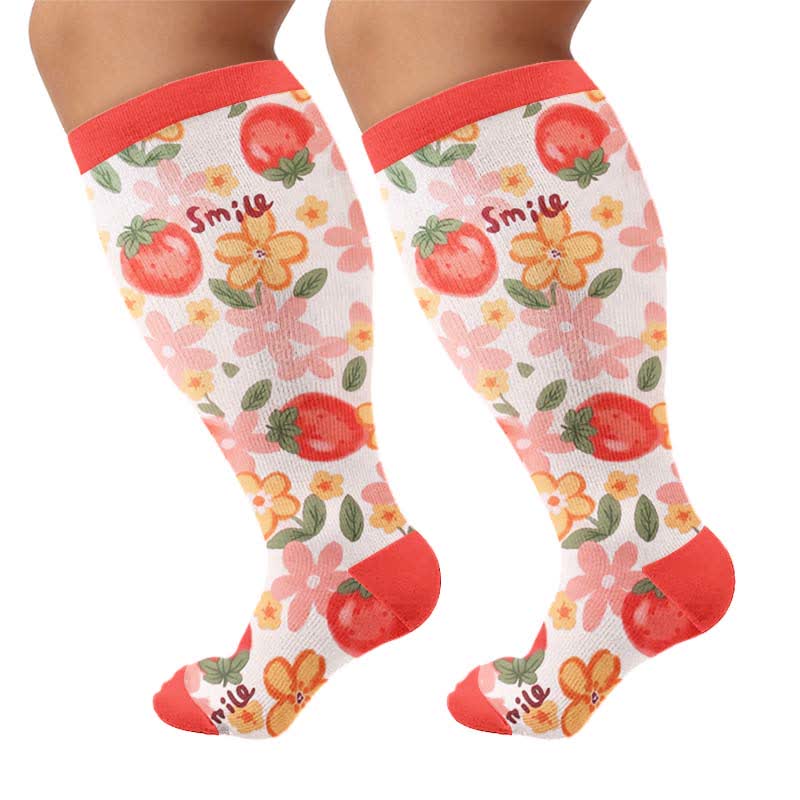 Chaussettes de compression grandes tailles à motif floral pour jardin - Rouge (1 paire) - 4XL - image 10
