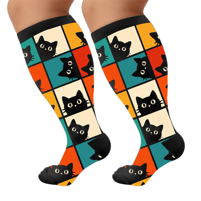 Chaussettes de compression grande taille à motif chat noir - Noir (1 paire) - 4XL - image 10