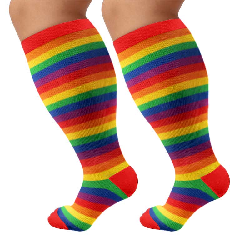 Chaussettes de compression grandes tailles à rayures arc-en-ciel - Rouge (1 paire) - 4XL - image 10