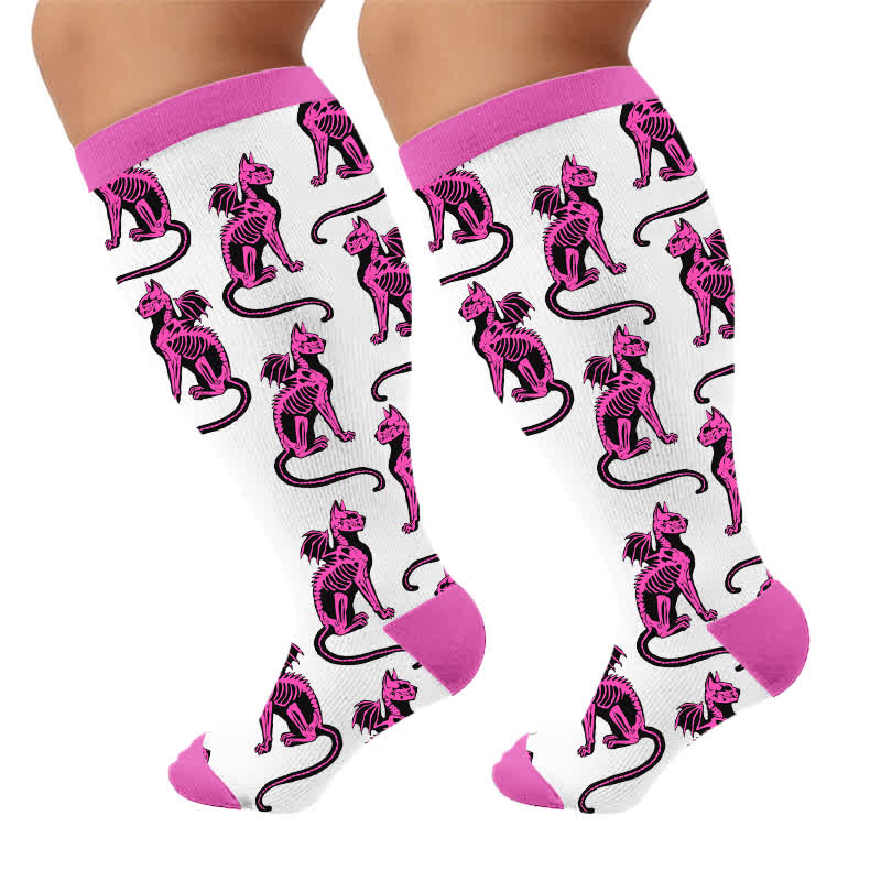 Chaussettes de compression grande taille avec motif squelette chat - image 10