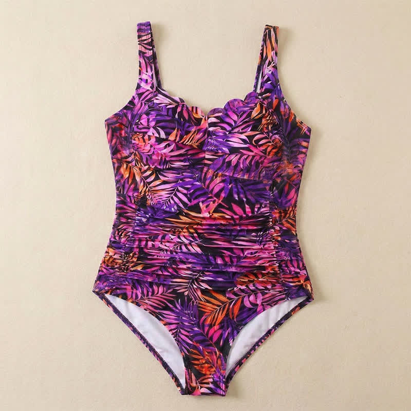 Maillot de bain une pièce froncé à imprimé floral et feuilles vintage - image 19