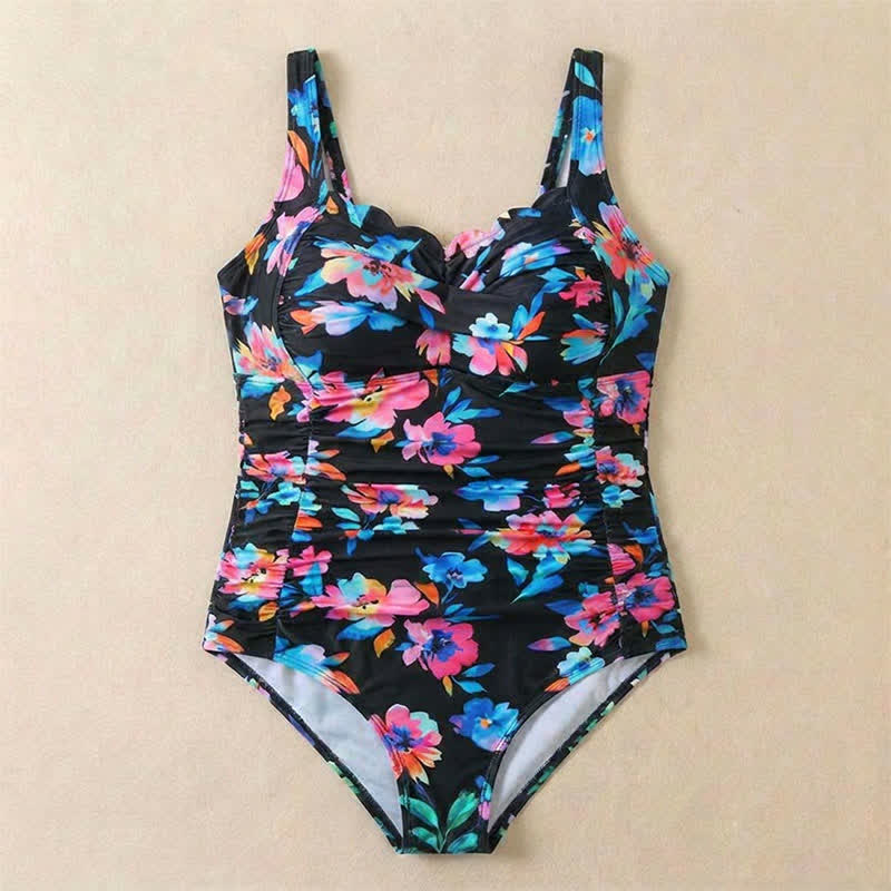 Maillot de bain une pièce froncé à imprimé léopard fleuri vintage - image 19