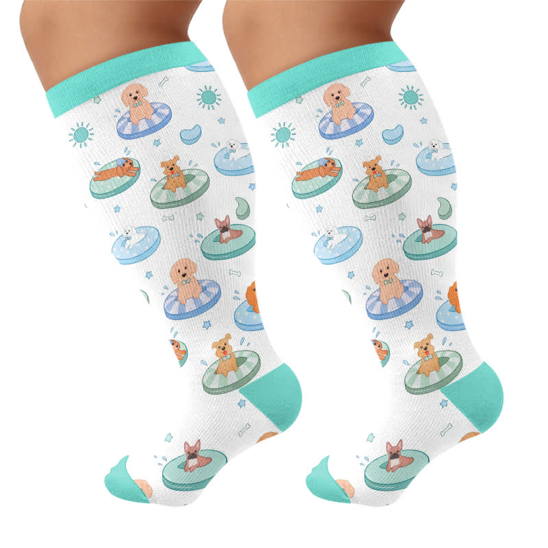 Chaussettes de compression grandes tailles à imprimé capybara et chien - Vert (1 paire) - 4XL - image 10