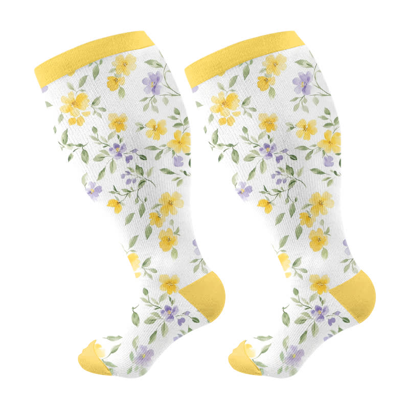 Chaussettes de compression grandes tailles à motif floral pour jardin - Jaune - 4XL - image 9
