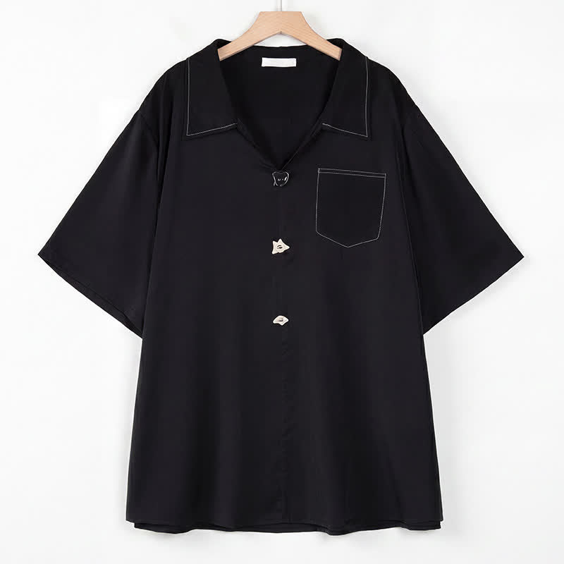 Chemisier à col cubain et coutures contrastées grandes tailles - Noir - 4XL - image 6