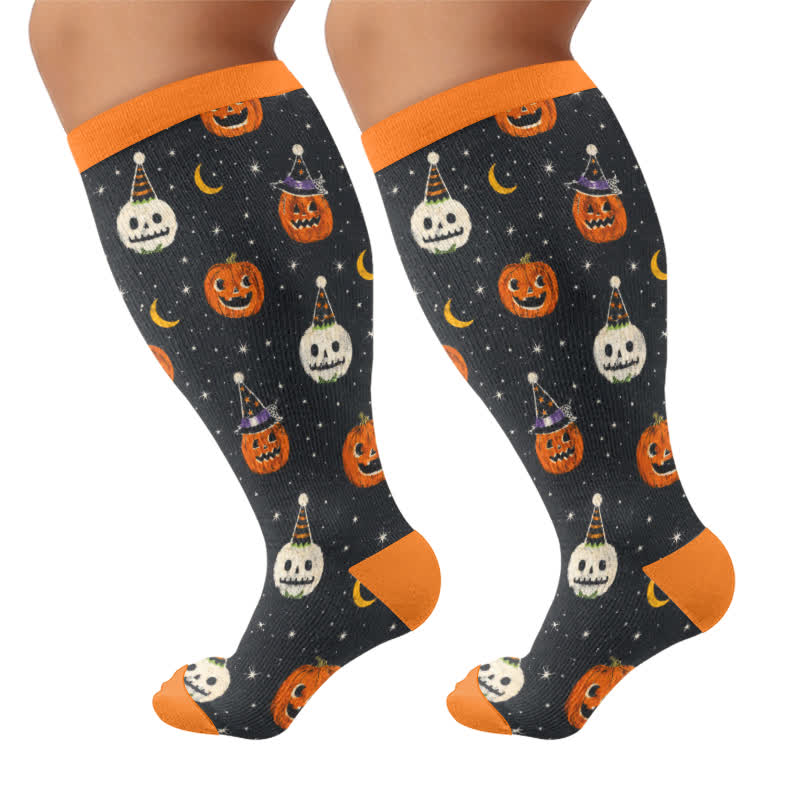 Chaussettes de compression grande taille Chat Citrouille Lune - Orange - 4XL - image 10