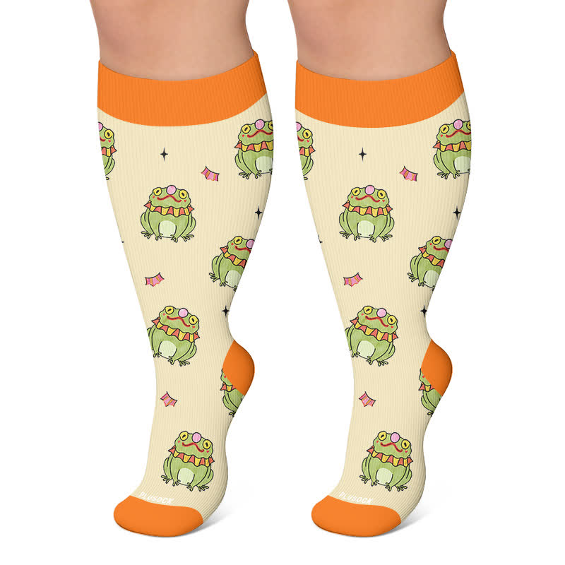 Chaussettes de compression grandes tailles à motif grenouille amusant - Abricot - 4XL - image 6