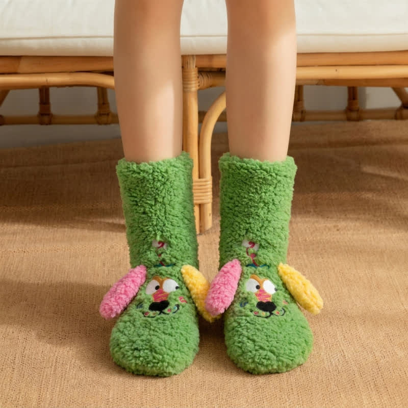 Chaussettes-chaussons jaunes à motif chiot à oreilles dépareillées - Vert - 42(US3-8) - image 6
