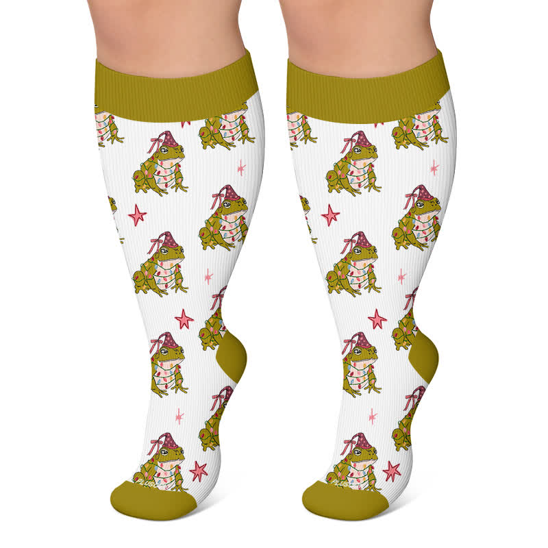 Chaussettes de compression grande taille pour Noël avec grenouille et souris - Vert - 4XL - image 6
