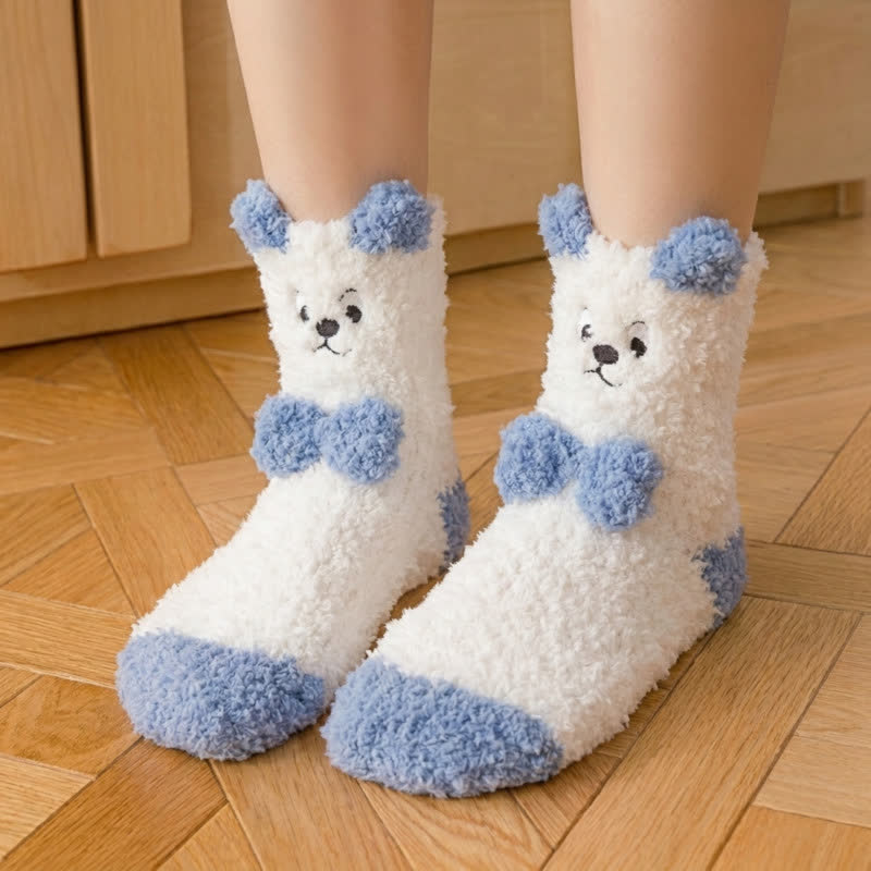 Chaussettes-chaussons en polaire mignonnes avec motif animal blanc - K - EU36-41(US3-7.5) - image 10