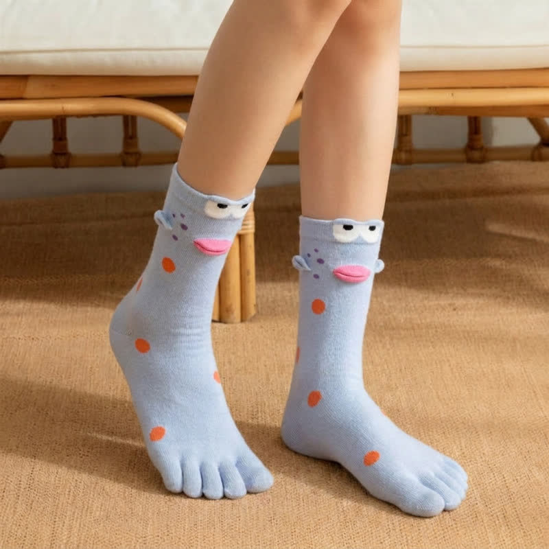Chaussettes d'alignement des cinq orteils à motif d'oiseau mignon (4 paires) - Bleu - EU36-42(US3-8.5) - image 3