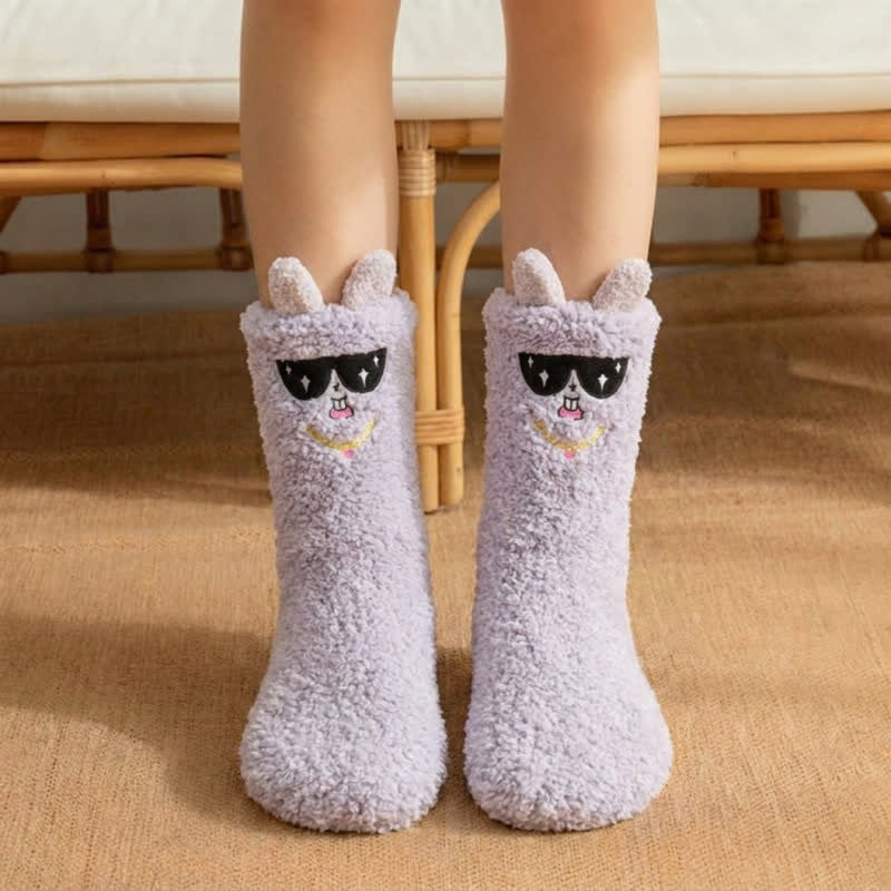Lunettes de soleil bleues, chaussettes-chaussons lapin en peluche - Violet clair - EU36-42(US3-8.5) - image 4