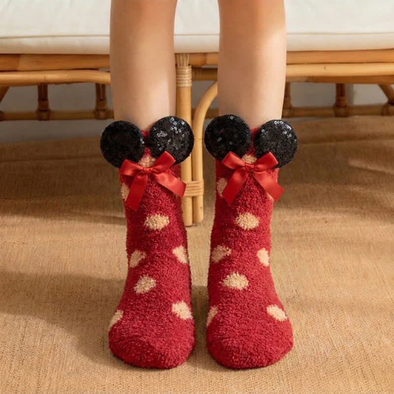 Chaussettes molletonnées assorties à motifs de dessins animés mignons. - Rouge - UE36-39 (US3-6) - image 3
