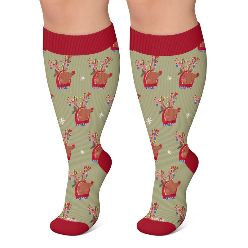 Chaussettes de compression grandes tailles à motifs animaux de Noël - Vert - 4XL - image 6
