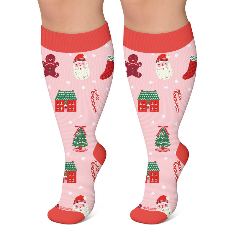 Chaussettes de compression grandes tailles à motif Père Noël - Rose - 4XL - image 6