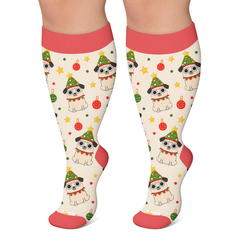 Chaussettes de compression grandes tailles pour Noël avec chats et chiens - Rouge - 4XL - image 6