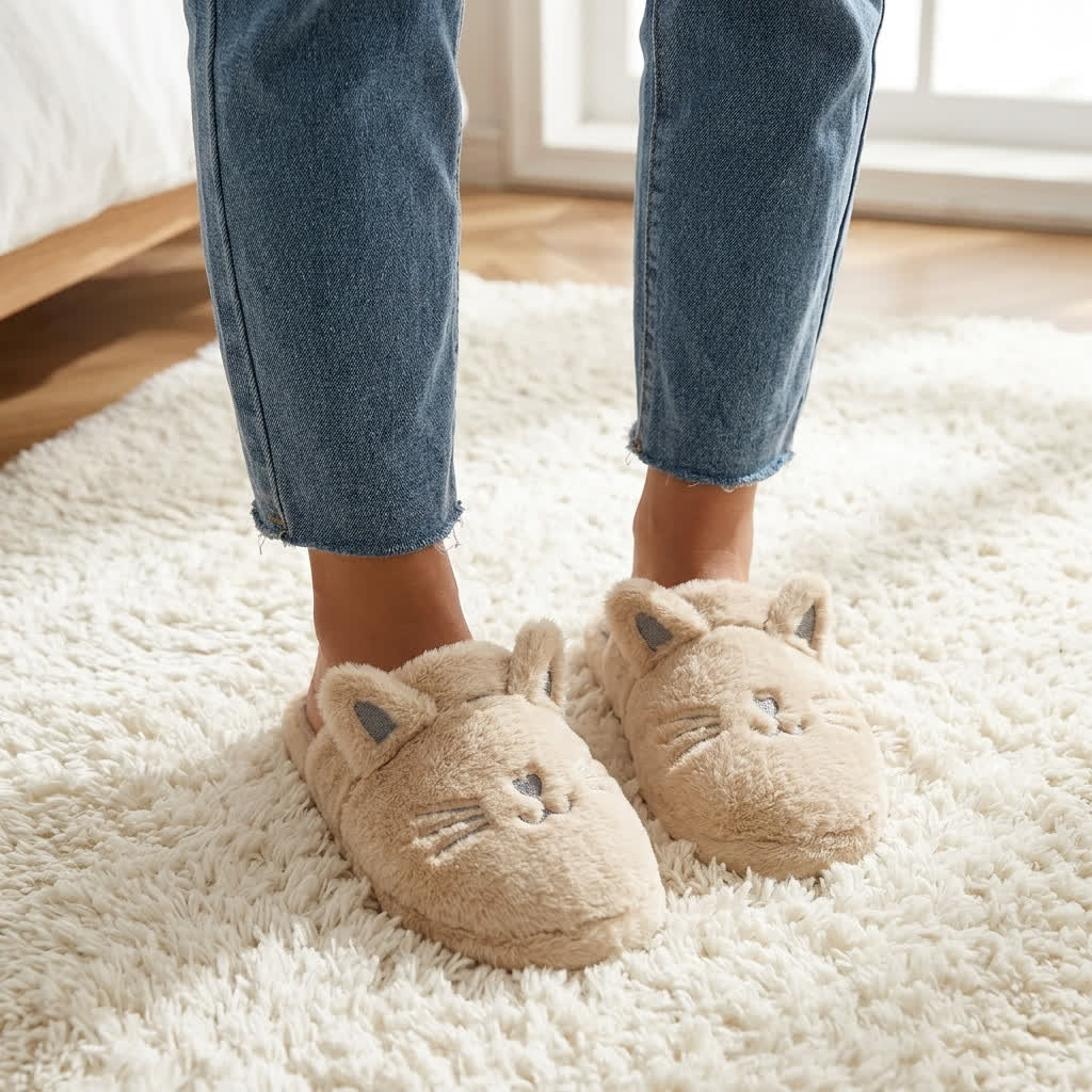 Pantoufles en peluche Cozy Cat - Kaki - EU44-45(US10-11) - image 11