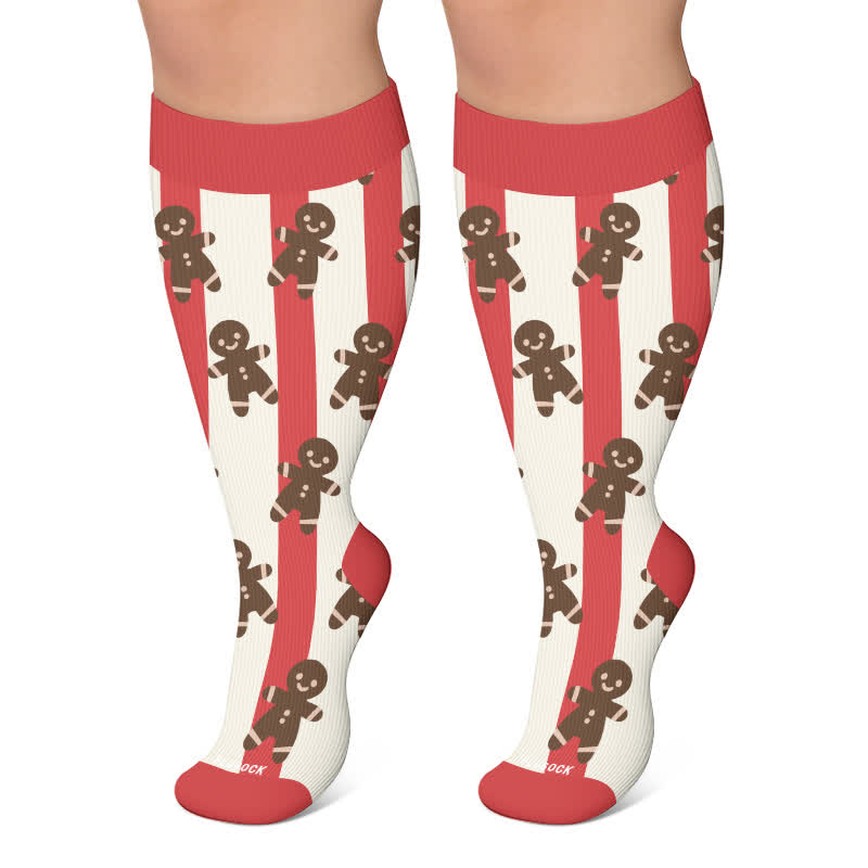 Chaussettes de compression grandes tailles à rayures Père Noël et cerf - Rouge - 4XL - image 5