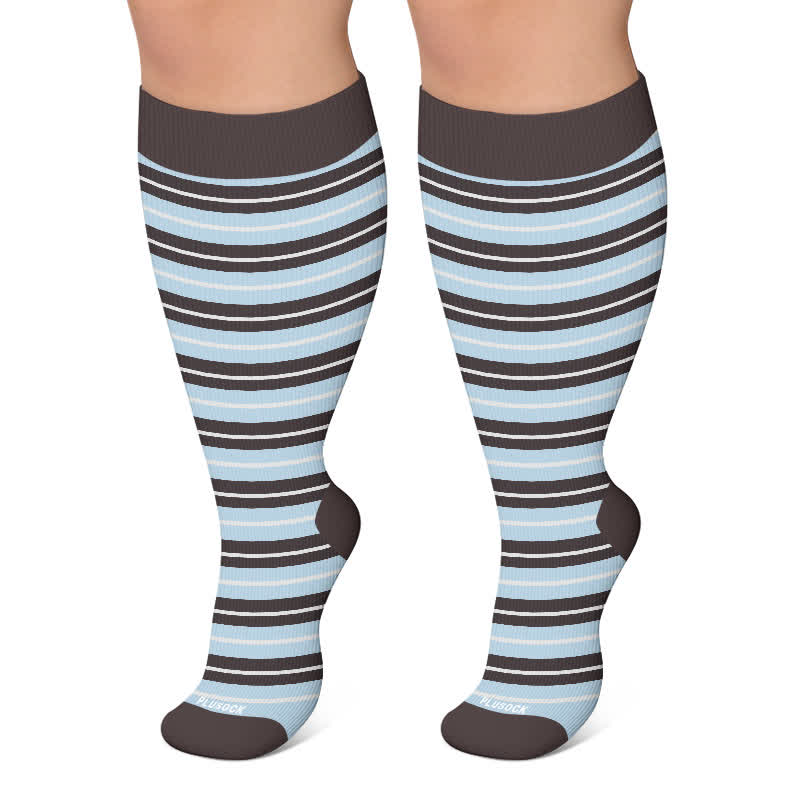 Chaussettes de compression à rayures rétro grandes tailles - Bleu - 4XL - image 6