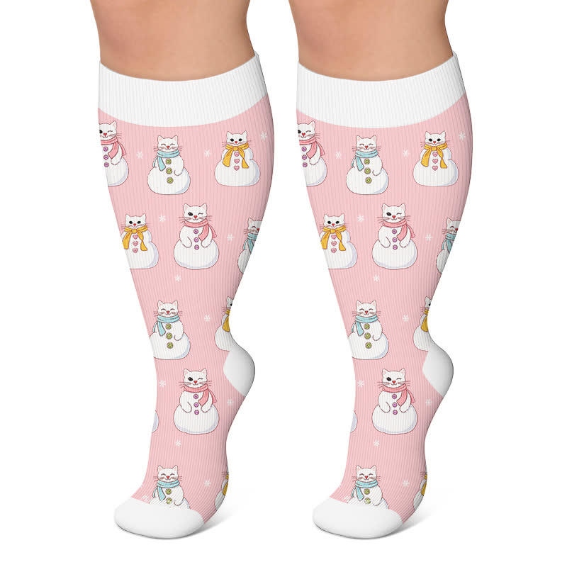 Chaussettes de compression grande taille bonhomme de neige chat - Rose - 4XL - image 5