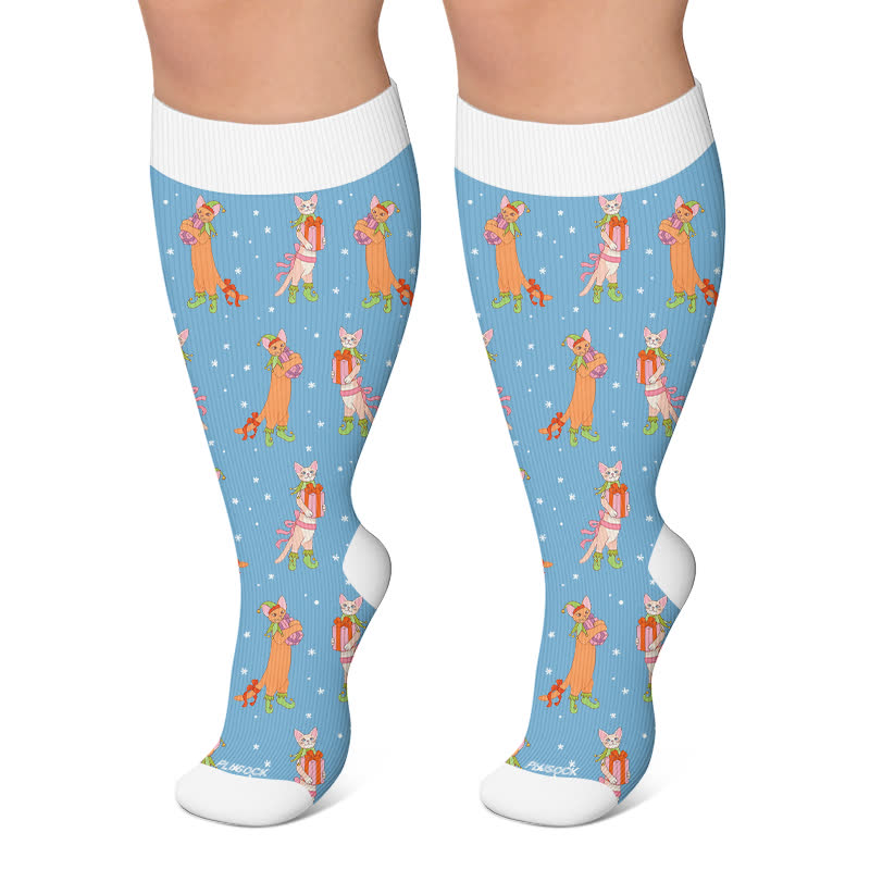 Chaussettes de compression grandes tailles pour Noël et les animaux - Bleu - 4XL - image 6