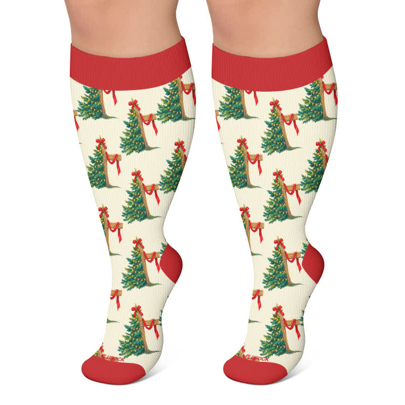 Chaussettes de compression grandes tailles à motif de Noël - Rouge - 4XL - image 6