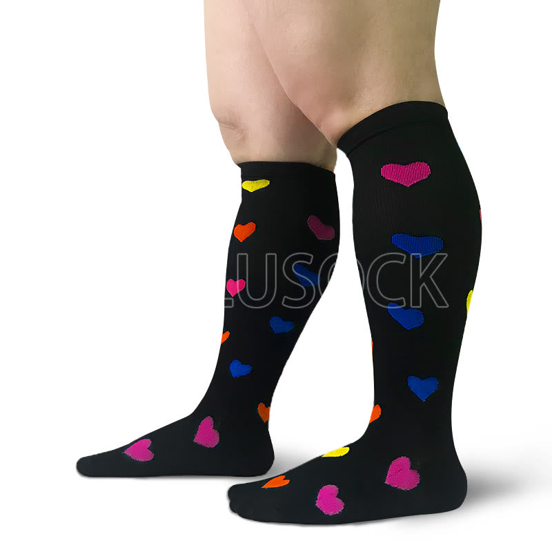 Chaussettes de compression grande taille à motif cœur (2XL-7XL) (3 paires)