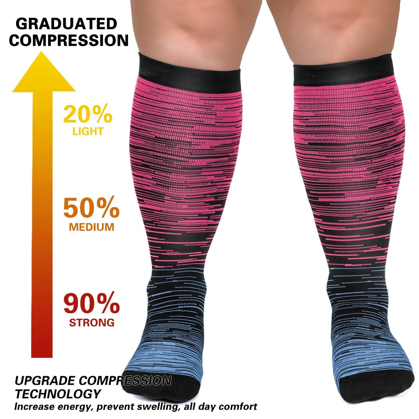 Chaussettes de compression grande taille à filaments roses rouges (2XL-7XL) (3 paires)