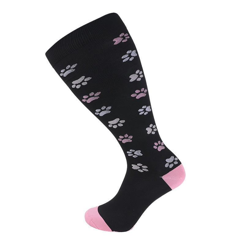 Chaussettes de compression roses à imprimé empreintes de chien, grandes tailles (2XL-7XL) (3 paires)