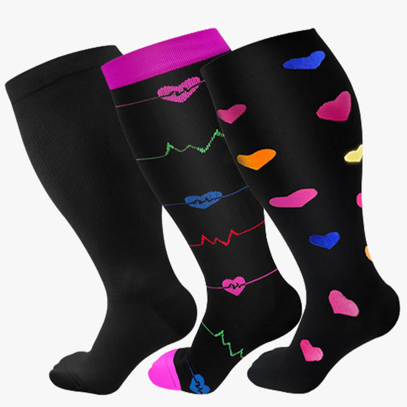 Chaussettes de compression noires grande taille pour électrocardiogramme (2XL-7XL) (3 paires)