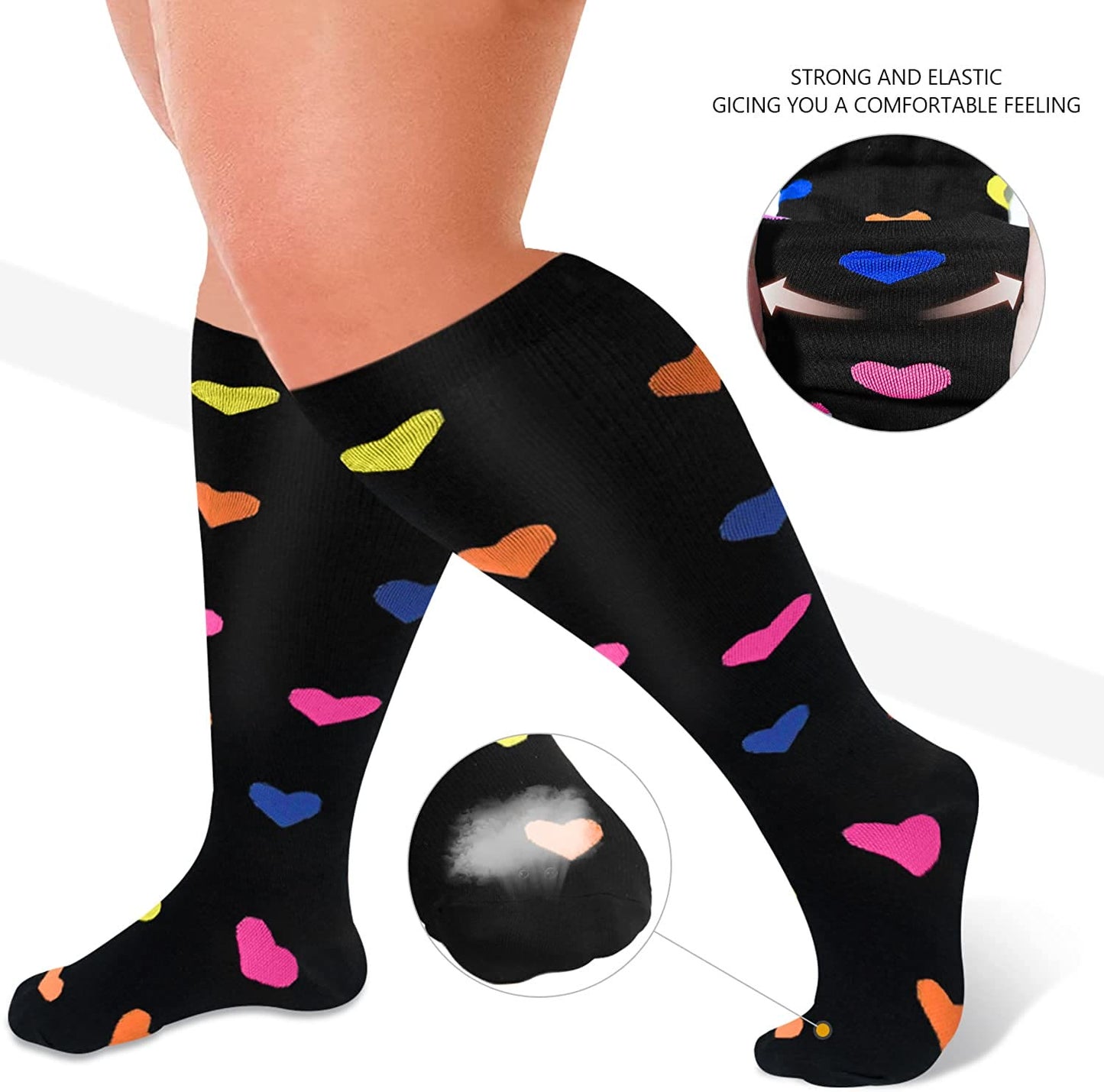 Chaussettes de compression Skin Heart Dot grande taille 2XL-7XL (3 paires)