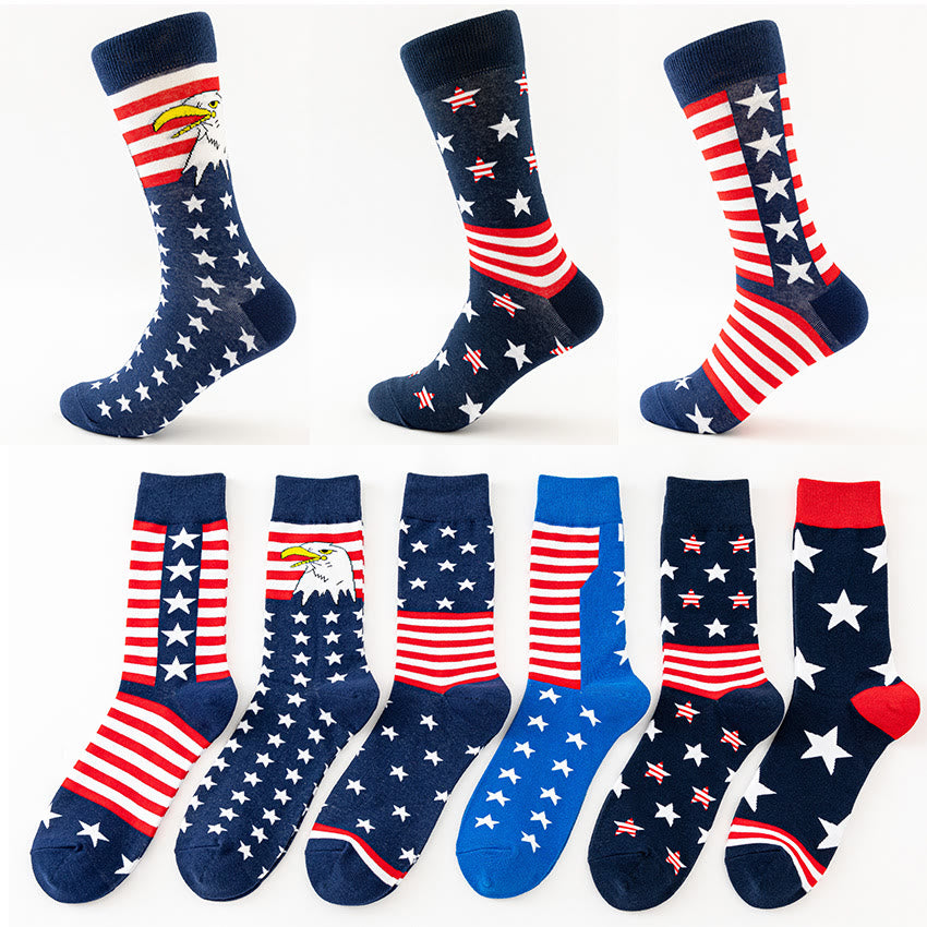 Chaussettes mi-mollet USA Stars Stripes grande taille (6 paires)