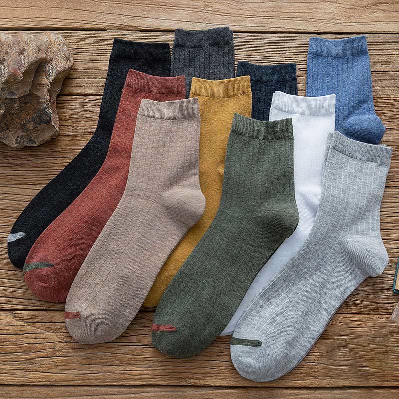 Chaussettes en coton à doublure couleur pure grande taille (6 paires)