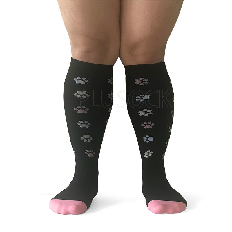 Chaussettes de compression roses à imprimé empreintes de chien, grandes tailles (2XL-7XL) (3 paires)