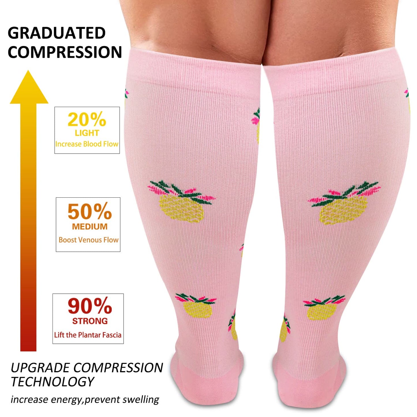 Chaussettes de compression Ananas pour électrocardiogramme, grande taille (3 paires)