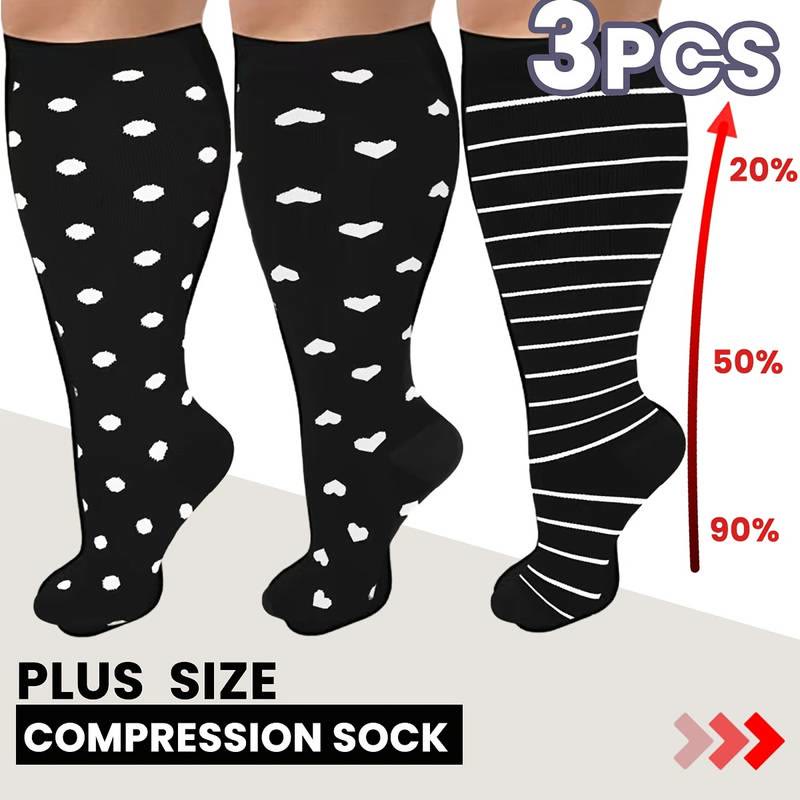 Chaussettes de compression à rayures blanches grande taille (3 paires)