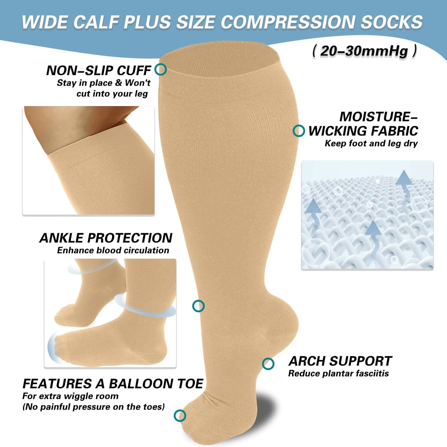 Chaussettes de compression Skin Heart Dot grande taille 2XL-7XL (3 paires)