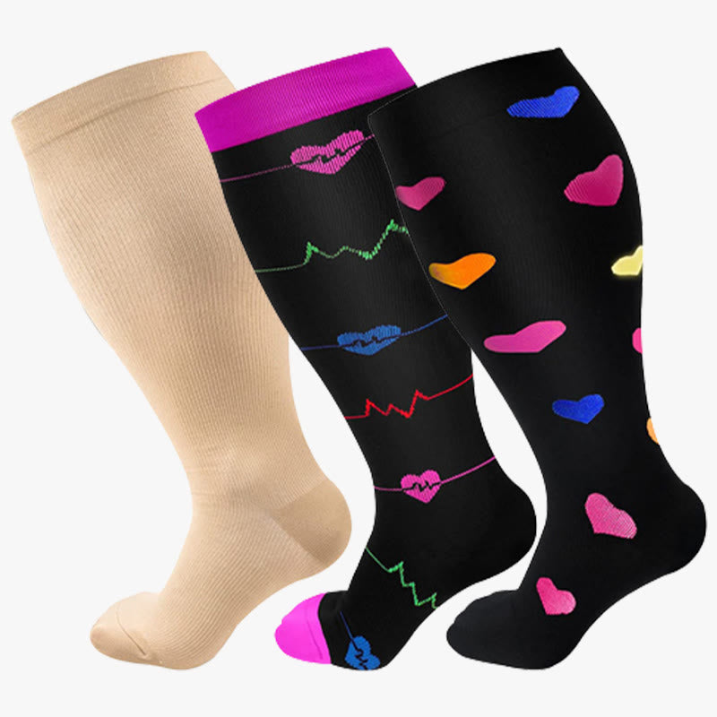 Chaussettes de compression pour électrocardiogramme violettes, grandes tailles (2XL-7XL) (3 paires)