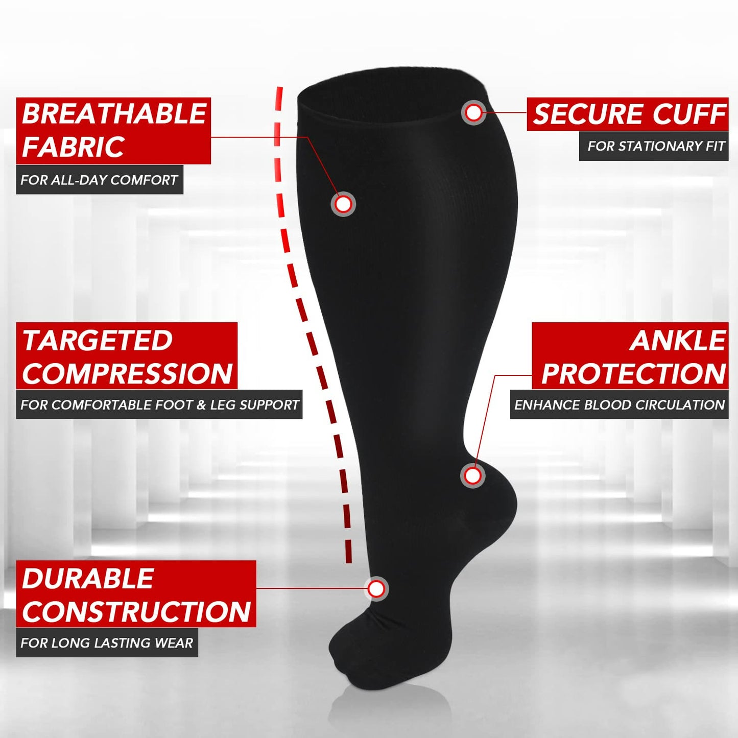 Chaussettes de compression bleues solides pour électrocardiogramme, grande taille (3 paires)