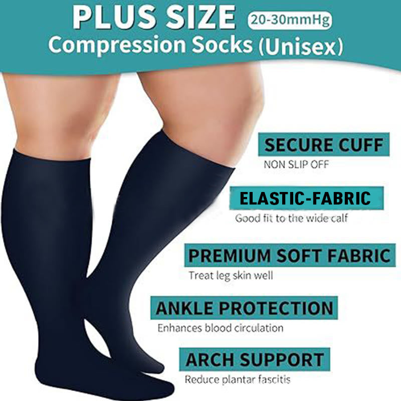 Chaussettes de compression de couleur unie grande taille (3 paires)