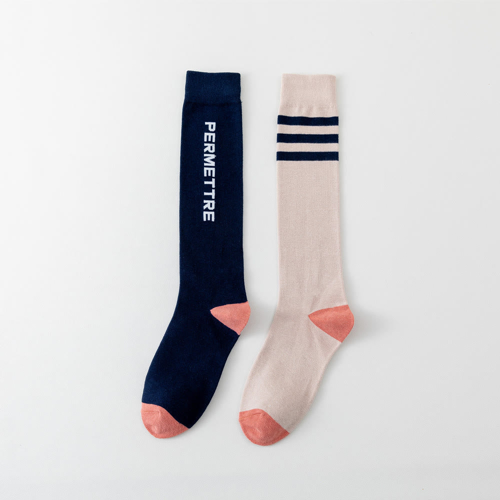 Chaussettes de compression en coton de couleurs mélangées, grande taille (3 paires) - Unisexe - Bleu marine et peau - image 20