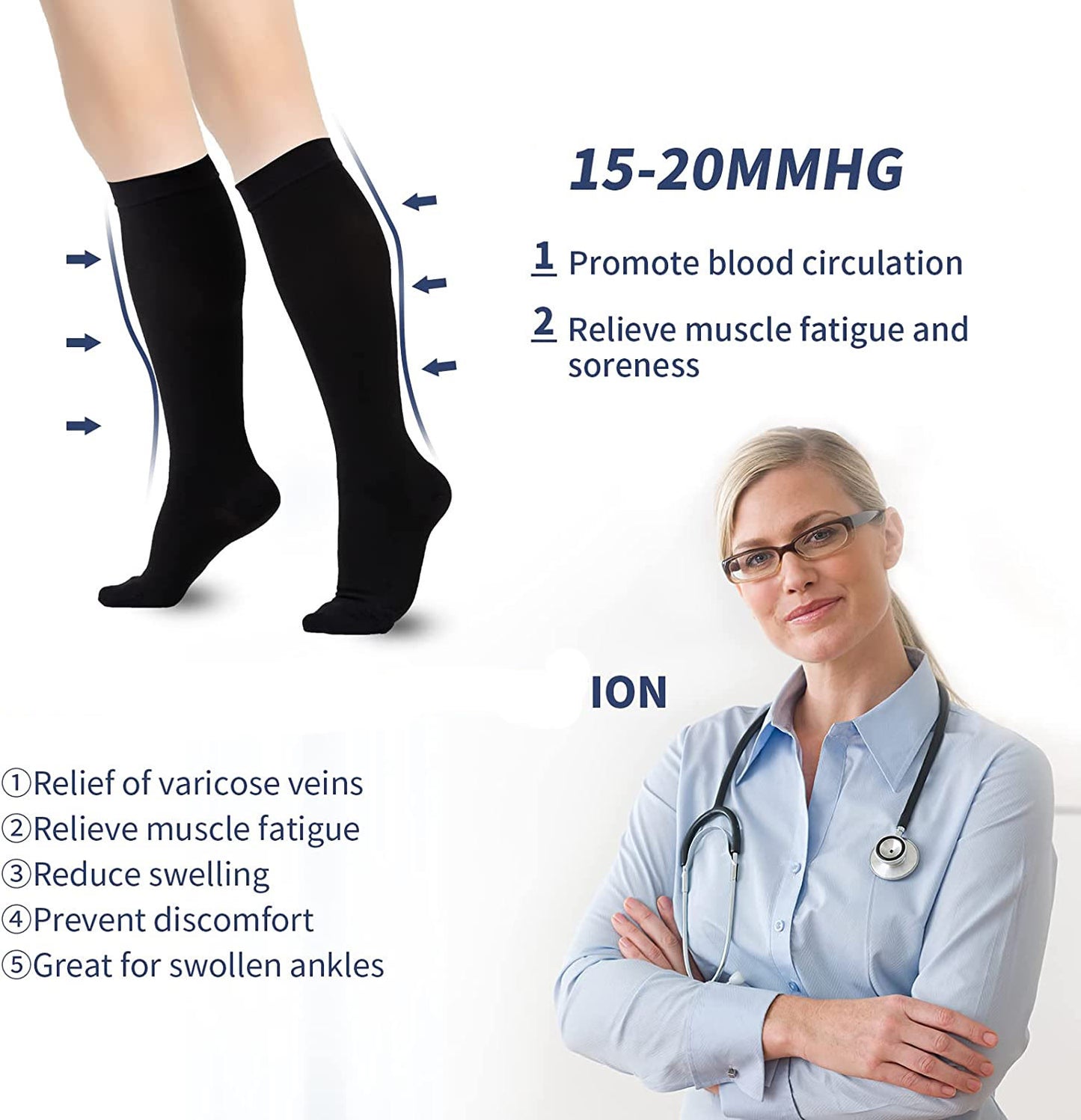 Chaussettes de compression grande taille 2XL-7XL (15-20 mmHg)