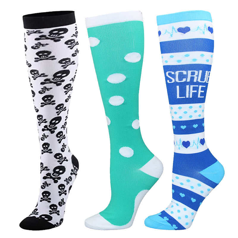 Chaussettes de compression grande taille à motif tête de mort ECG (3 paires) - image 1