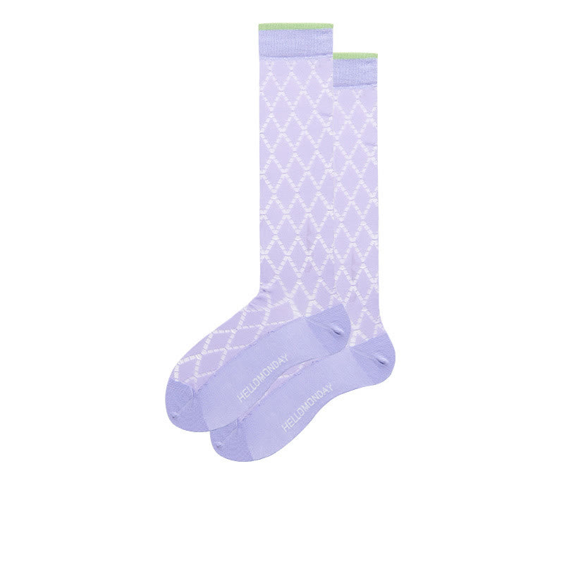 Chaussettes de compression transparentes à motif de losanges violets