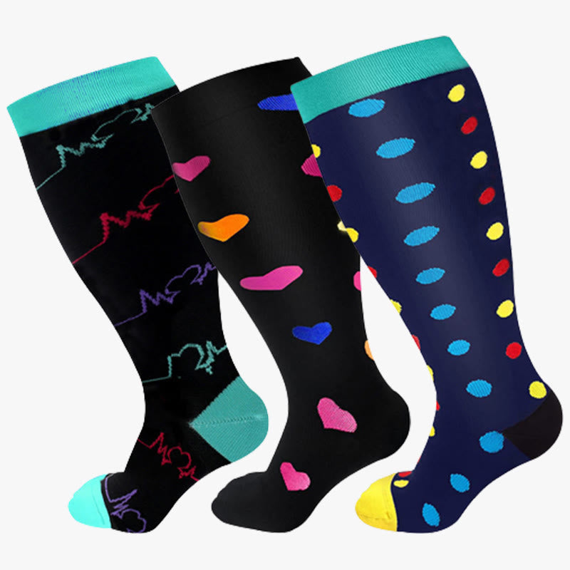 Chaussettes de compression grande taille à pois bleus (3 paires)