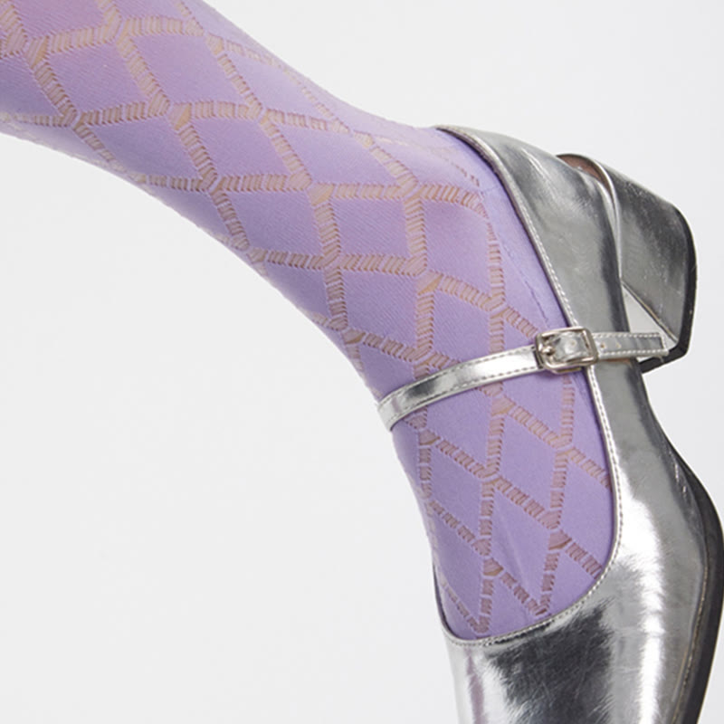 Chaussettes de compression transparentes à motif de losanges violets