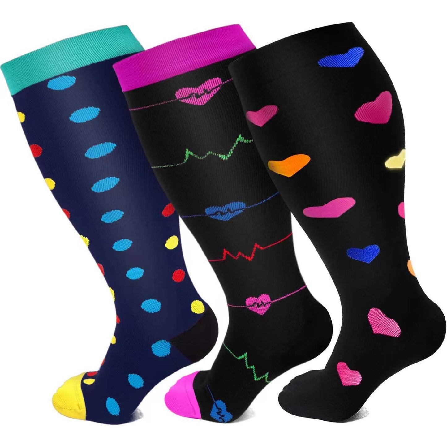 Chaussettes de compression à motifs colorés grande taille 2XL-7XL