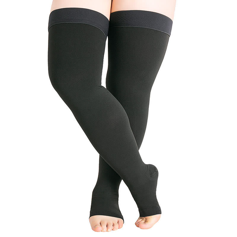 Chaussettes de compression médicales à bout ouvert et hauteur cuisse grande taille - image 1