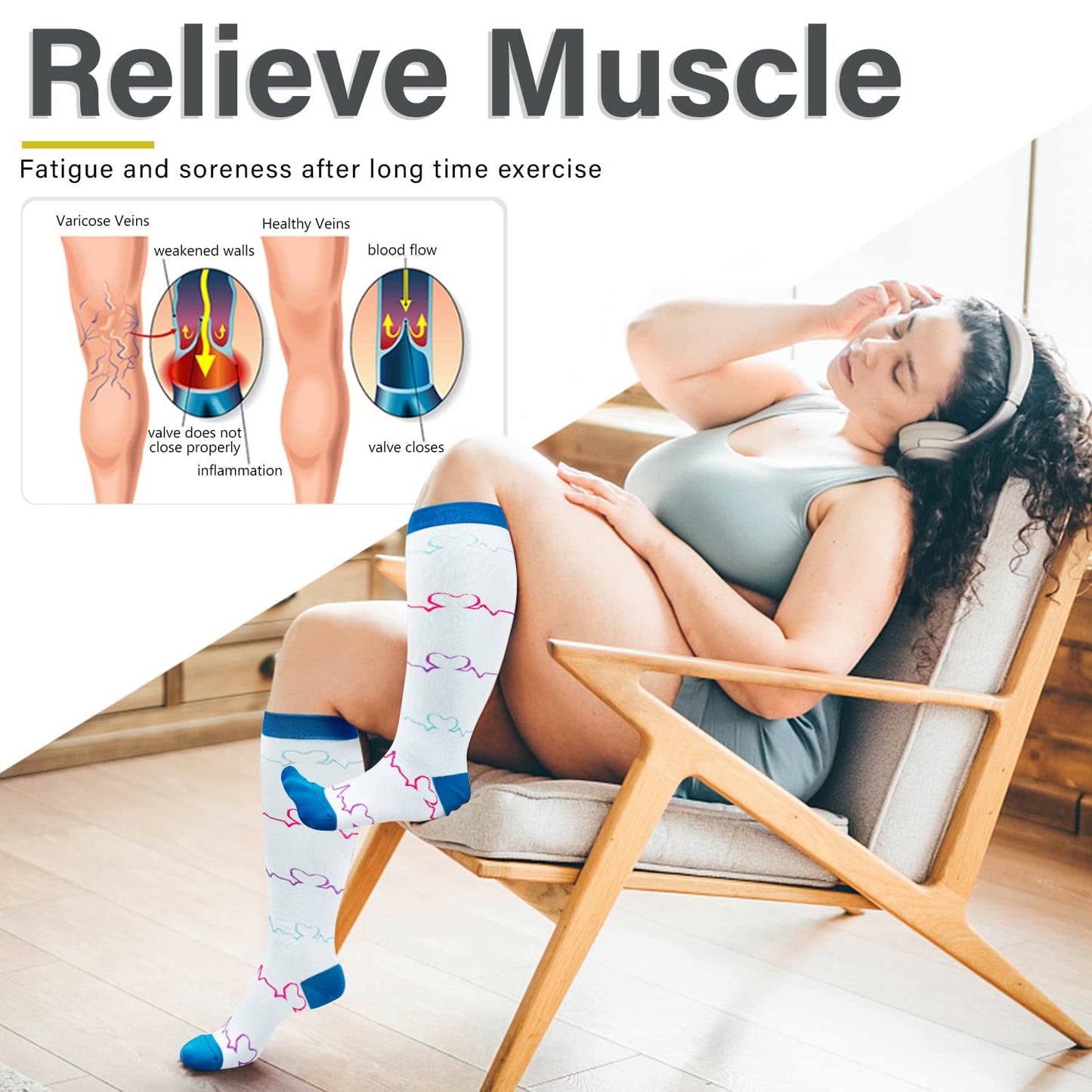 Chaussettes de compression grande taille à motif électrocardiogramme (3 paires)