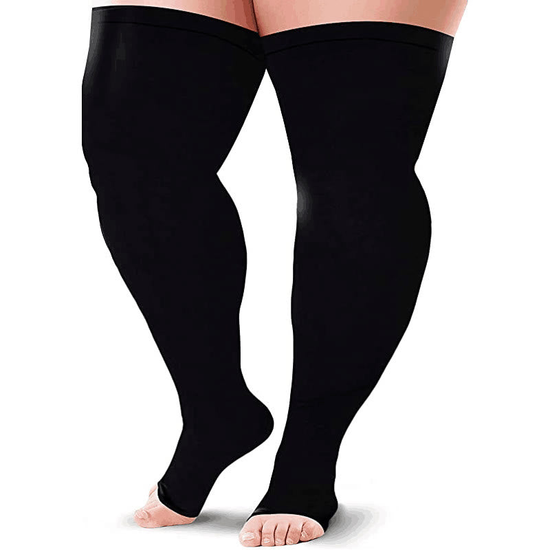 Chaussettes de compression médicales à bout ouvert et hauteur cuisse grande taille - image 2